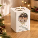Personalised Scallop Bow Design Photo Upload White Wooden Tea Light Candle Holder - Image 3