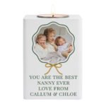 Personalised Scallop Bow Design Photo Upload White Wooden Tea Light Candle Holder - Image 4