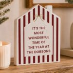 Personalised Candy Cane Stripes Design Christmas Wooden House Ornament