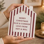 Personalised Candy Cane Stripes Design Christmas Wooden House Ornament - Image 2