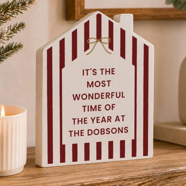 Personalised Candy Cane Stripes Design Christmas Wooden House Ornament