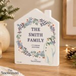 Personalised The Snowman Christmas Botanical Design Wooden House Ornament - Image 3