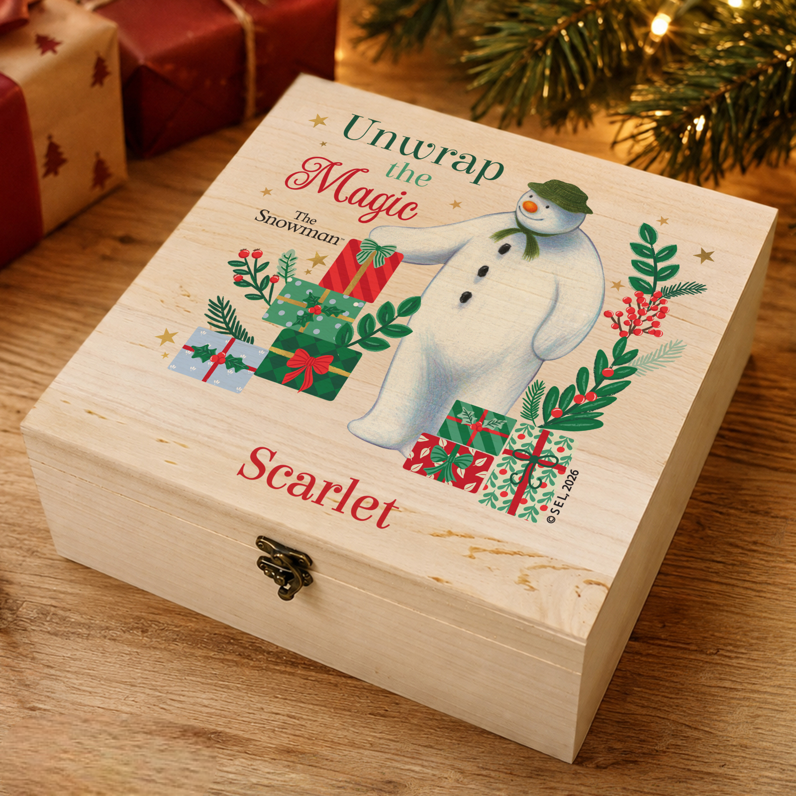 P1011J44 Personalised The Snowman Christmas Wishes Large Wooden Keepsake Box Personalised The Snowman Christmas Wishes Large Wooden Keepsake Box - Image 1