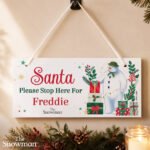 Personalised The Snowman Christmas Wishes 'Santa Please Stop Here' Hanging Wooden Sign - Image 3