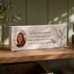 Personalised Memorial Angel Photo Upload Wooden Mantel Block - Image 4