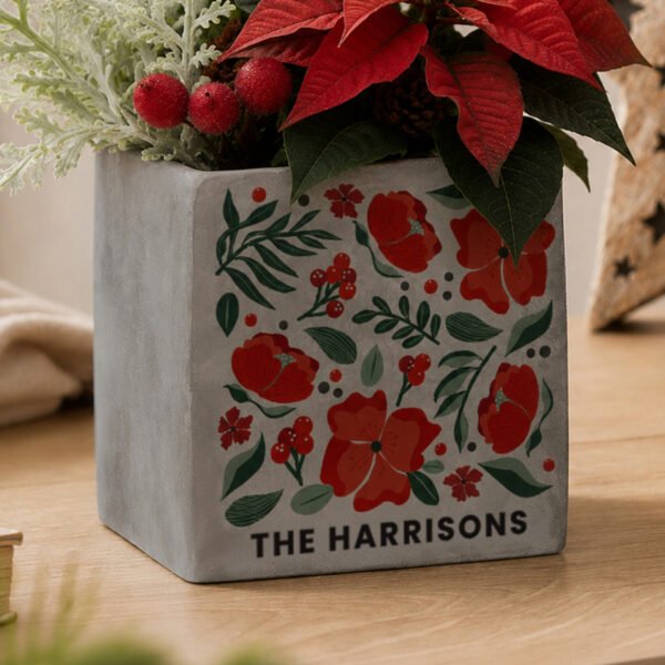 Personalised Christmas Poinsettia Design Concrete Plant Pot