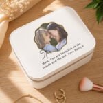 Personalised Scallop Bow Design Photo Upload Leatherette Jewellery Box
