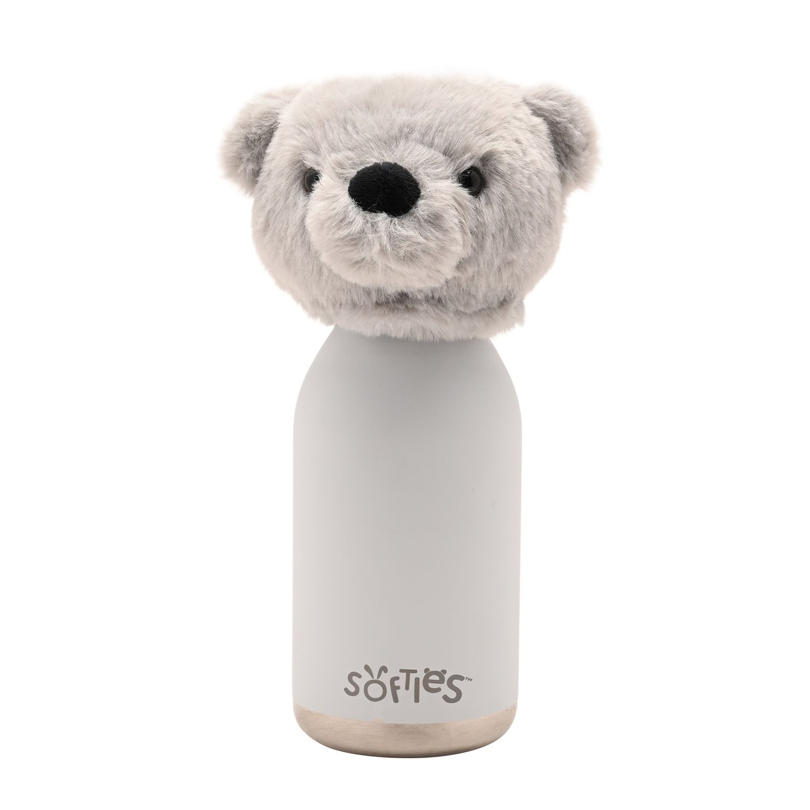 SOF240_T02.jpg Softies Ste The Plush Teddy Grey Stainless Steel Water Bottle - Image 1