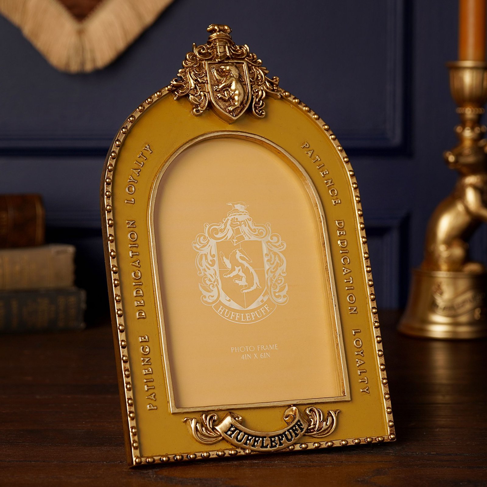 WB1052.jpg Harry Potter Alumni 4" x 6" Yellow Resin Photo Frame - Hufflepuff - Image 1