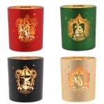 Harry Potter Set of 4 Hogwarts House Crests Alumni Glass Tea Light Candle Holders