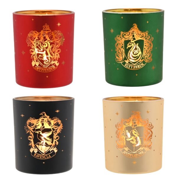 Harry Potter Set of 4 Hogwarts House Crests Alumni Glass Tea Light Candle Holders