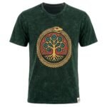 Nomad Sari Unisex Stonewashed Green Tree of Life Cotton T-Shirt (Medium)