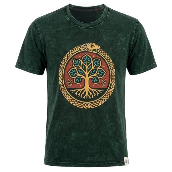 Nomad Sari Unisex Stonewashed Green Tree of Life Cotton T-Shirt (XL)