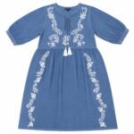 Nomad Sari On The Med Collection Dusky Blue with Embroidery & Tassels Dress (L-XL) - Image 2