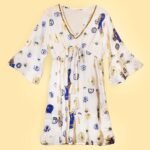Nomad Sari White, Blue & Gold Evil Eye Design Dress (L/XL) - Image 5