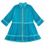 Nomad Sari On The Med Collection Turquoise with Evil Eye Block Print Tunic Dress (M-L) - Image 2