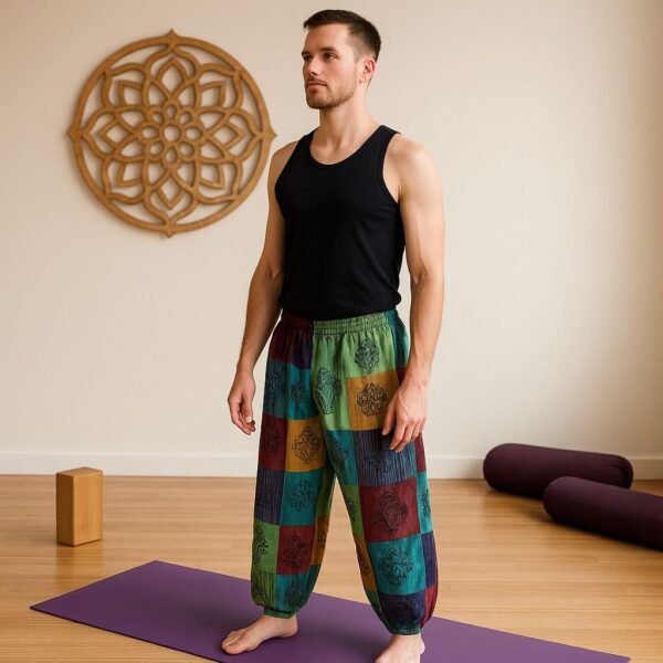 Nomad Sari Block Print Designs Green Tones Mushroom Pants (L/XL)