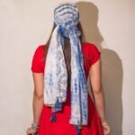 Nomad Sari Blue & Gold Summer Marbella Print Scarf (180 x 50cm) - Image 3