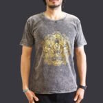 Nomad Sari Unisex Stonewashed Dark Grey Hamsa Cotton T-Shirt (Medium)