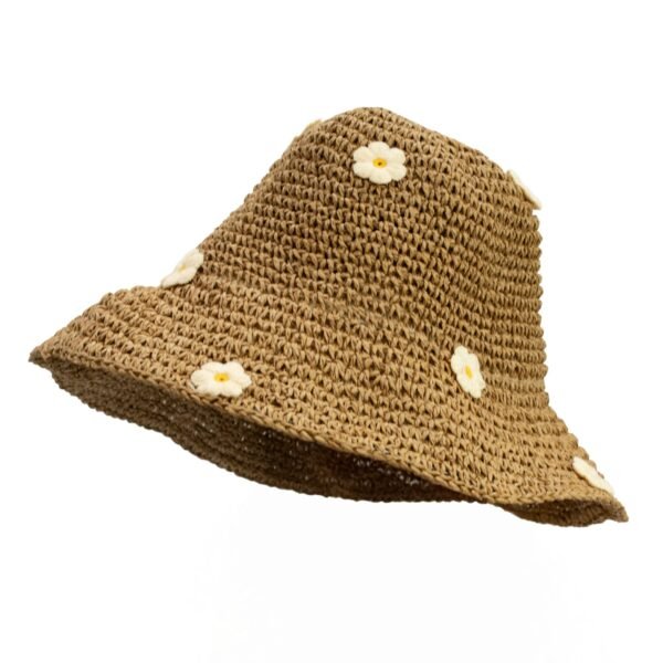 Nomad Sari Coffee with Daisies Design Floppy Straw Sun Hat