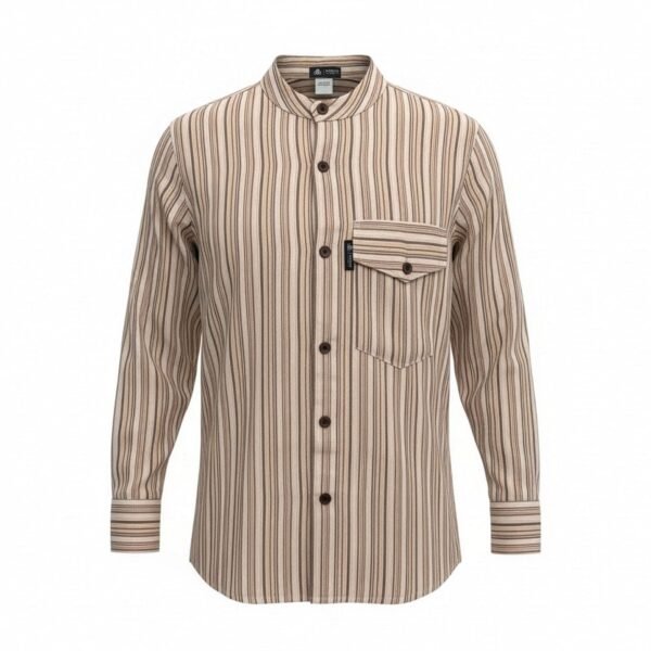 Nomad Sari Men’s Brown & Beige Stripe Design Grandad Shirt (Medium)