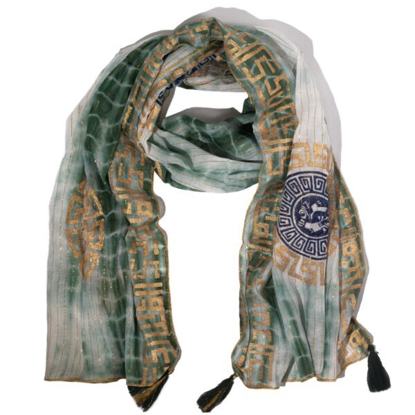 Nomad Sari Green & Gold Summer Marbella Print Scarf (180x50cm)