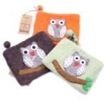Ancient Wisdom Set of 3 Natural Felt Zipper Pouches – Owl On Branch