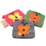 Ancient Wisdom Set of 3 Natural Felt Zipper Pouches – Big Butterfly