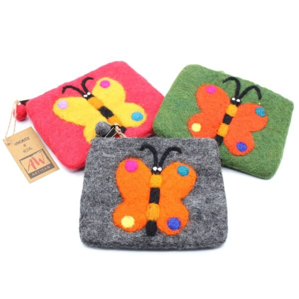 Ancient Wisdom Set of 3 Natural Felt Zipper Pouches – Big Butterfly