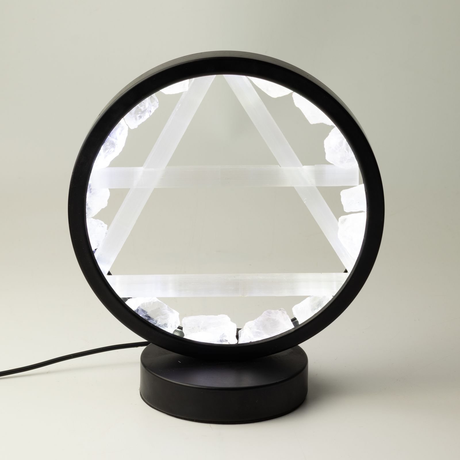 bG9jYWw6Ly9tZWRpYS85TS84RS82MFIzMEMxSjZXUjM4RTlNLzBkOGI5ODVjLmpwZw.jpg Ancient Wisdom Clear Quartz & Selenite Gemstone Halo Lamp - Air - Image 1