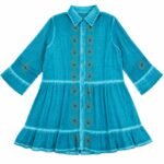 Nomad Sari On The Med Collection Turquoise with Evil Eye Block Print Tunic Dress (L-XL) - Image 2