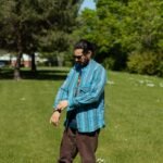 Nomad Sari Men’s Turquoise Bold Stripe Design Grandad Shirt (Large) - Image 11