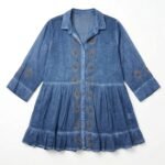 Nomad Sari On The Med Collection Dusky Blue with Evil Eye Block Print Tunic Dress (L-XL) - Image 2