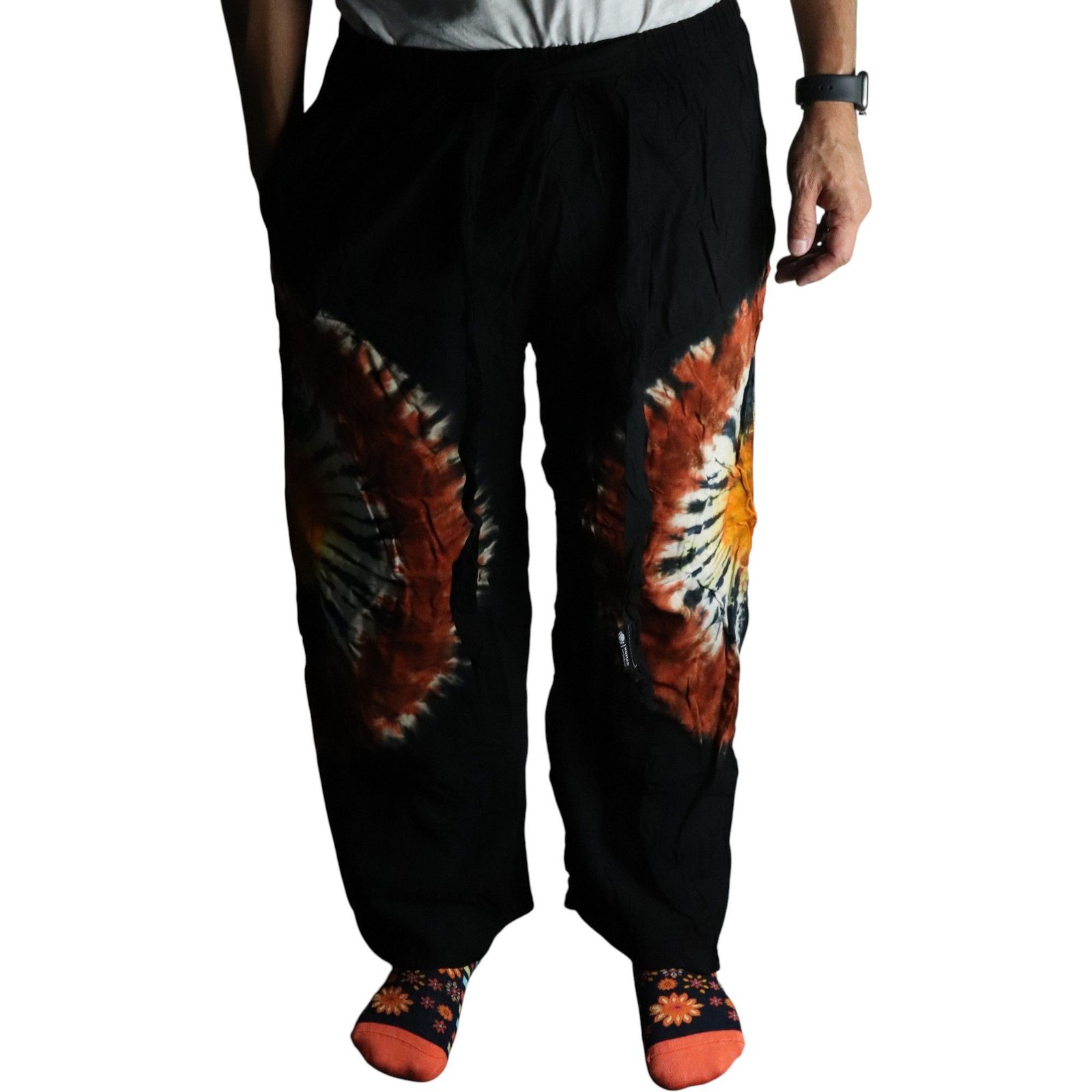 bG9jYWw6Ly9tZWRpYS85UC84RS82MFIzMEMxSjY0VzM4RTlQLzNmZjdiNzAwLmpwZw.jpg Ancient Wisdom Japanese Style Black, Chocolate & Orange Lounge Pants (Large) - Image 1