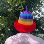 Ancient Wisdom Rainbow Colours Design Felted Sauna Bowl Hat - Image 3