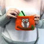 Ancient Wisdom Set of 3 Natural Felt Zipper Pouches – Owl On Branch - Image 6