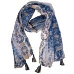 Nomad Sari Blue & Gold Summer Marbella Print Scarf (180 x 50cm)