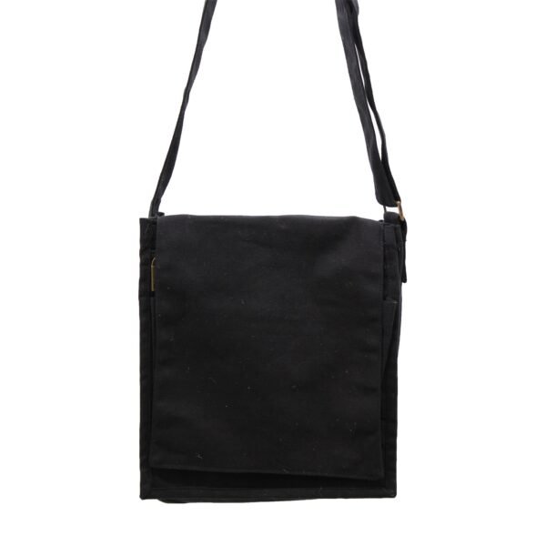 Ancient Wisdom Cotton Canvas Messenger Bag – Black