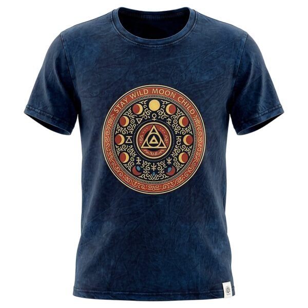 Nomad Sari Unisex Stonewashed Blue Stay Wild Moon Child Cotton T-Shirt (Large)