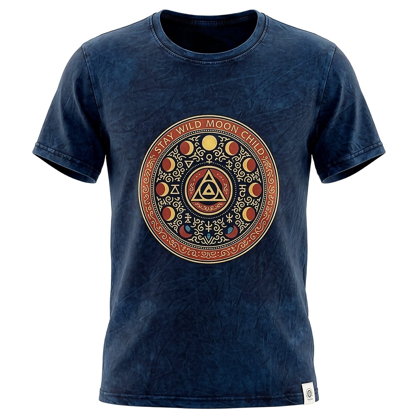 bG9jYWw6Ly9tZWRpYS85US82Qy82MFIzMEMxSjY4V0s2QzlRL2QyODdlYTlmLmpwZw.jpg Nomad Sari Unisex Stonewashed Blue Stay Wild Moon Child Cotton T-Shirt (Large) - Image 1