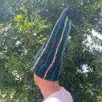 Ancient Wisdom Black & Blue Streaks Design Felted Sauna Wizard Hat - Image 2