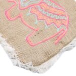 Ancient Wisdom Elephant Embroidery Soft Jute Fab Fringe Bag - Image 2