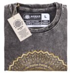 Nomad Sari Unisex Stonewashed Dark Grey Hamsa Cotton T-Shirt (Large) - Image 2