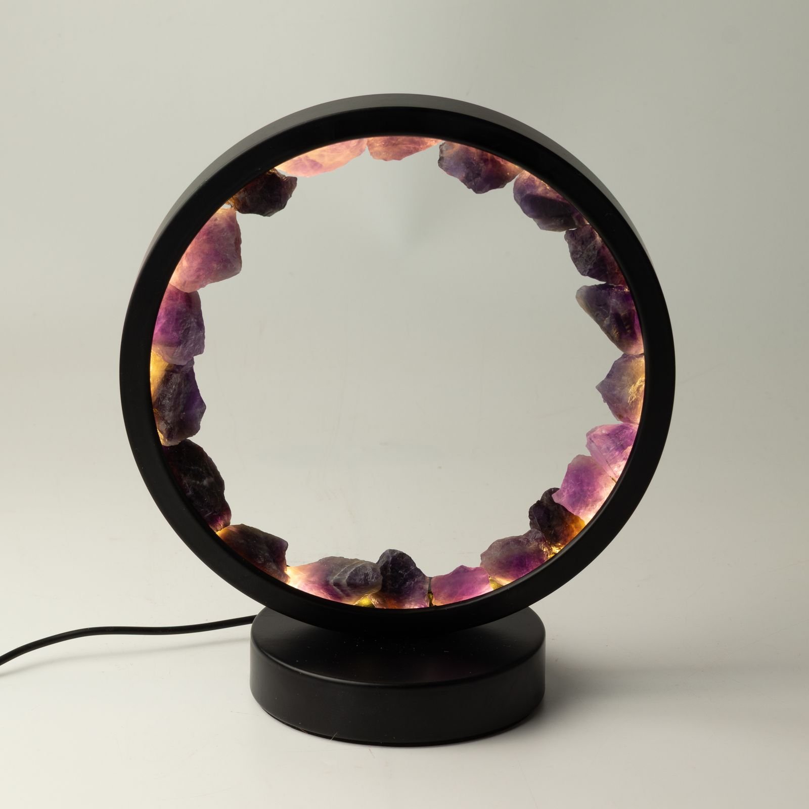 bG9jYWw6Ly9tZWRpYS85Ui9BQy82MFIzMEMxSjZXUjNBQzlSL2IwN2RjZDVlLmpwZw.jpg Ancient Wisdom Amethyst Gemstone Halo Lamp - Zen Spirit - Image 1
