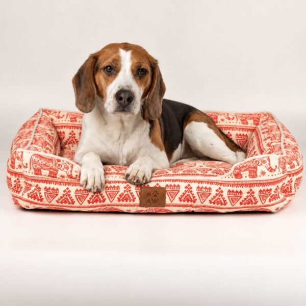 PAW Lucky Elephant Design Red & Cream Pet Bed (60 × 50 × 14cm)