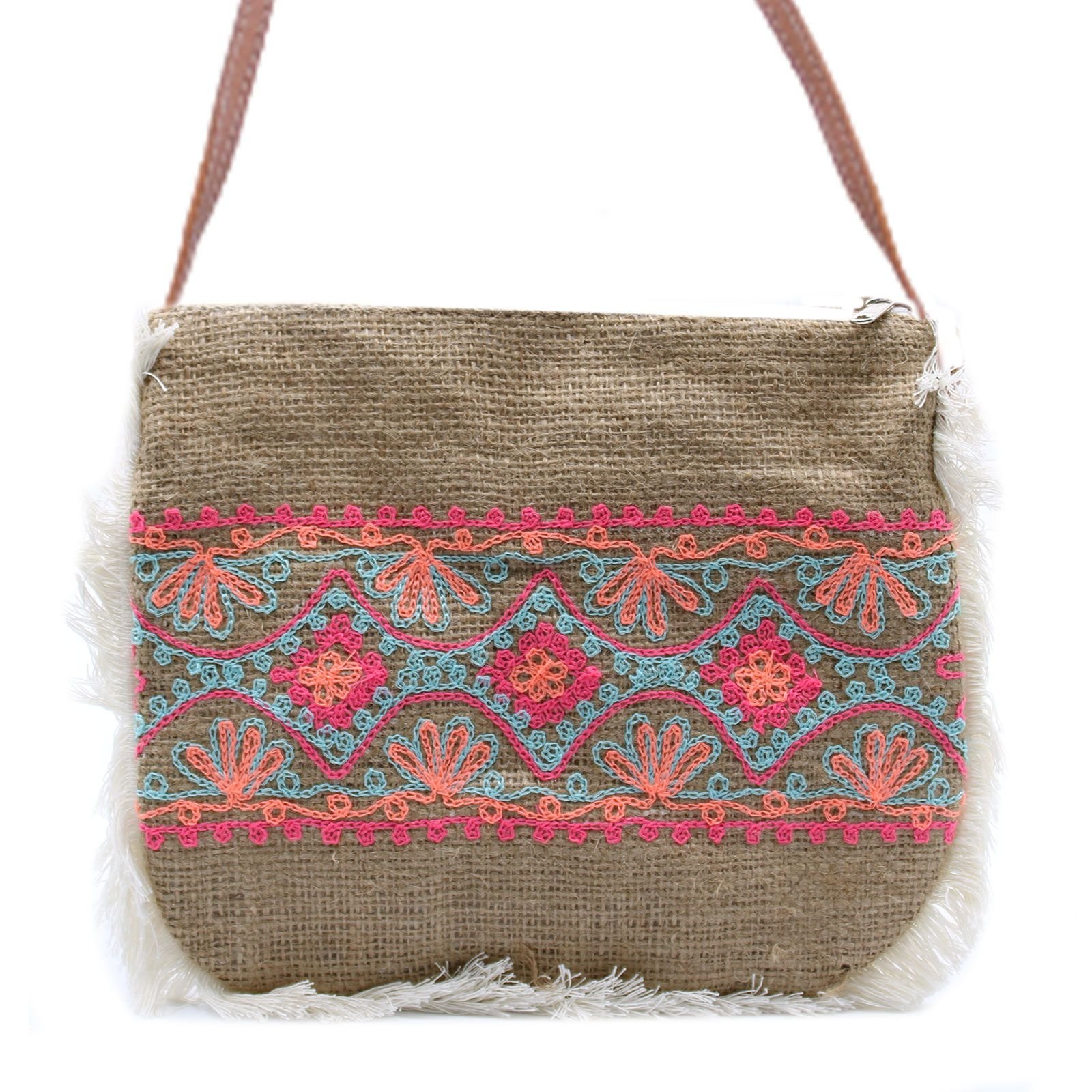 bG9jYWw6Ly9tZWRpYS85Ui9KRS82MFIzMEMxRzZNV0tKRTlSL2VjN2QxOGI3LmpwZWc.jpg Ancient Wisdom Summer Pattern Embroidery Soft Jute Fab Fringe Bag - Image 1