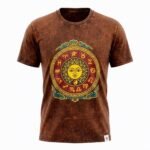 Nomad Sari Unisex Stonewashed Brown Sun & Zodiac Cotton T-Shirt (XL)