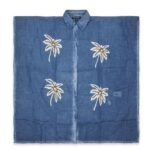 Nomad Sari On The Med Collection Blue with Gold & White Palm Tree Decor Kaftan - Image 2