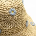 Nomad Sari Beige & Blue Flowers Design Floppy Straw Sun Hat - Image 3