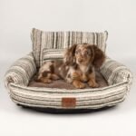 PAW Small Brown Stripe Design Sofa Style Pet Bed (50 × 50 × 26cm)